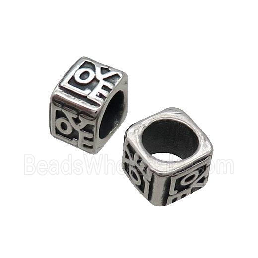 Stainless Steel Cube Beads Large Hole Antique Silver