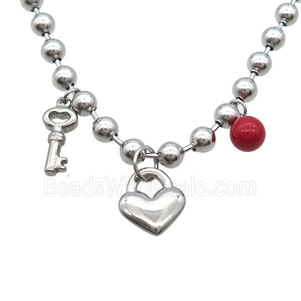 Raw Stainless Steel Necklace Key Lock