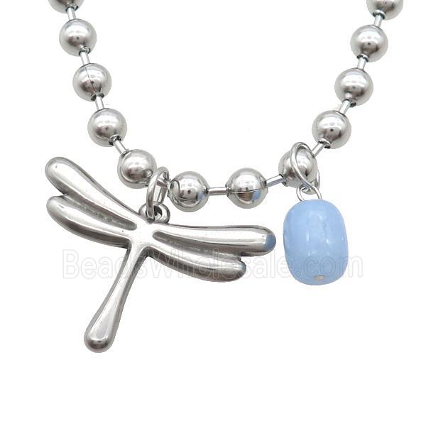 Raw Stainless Steel Necklace Dragonfly