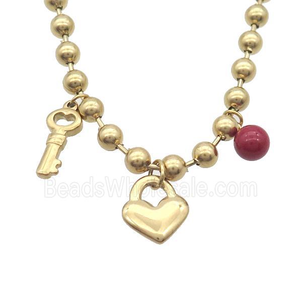 Stainless Steel Necklace Key Lock Gold Plated
