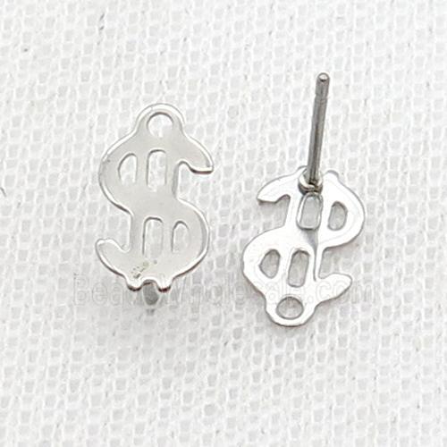 Raw Stainless Steel Stud Earring Dollar Symbols