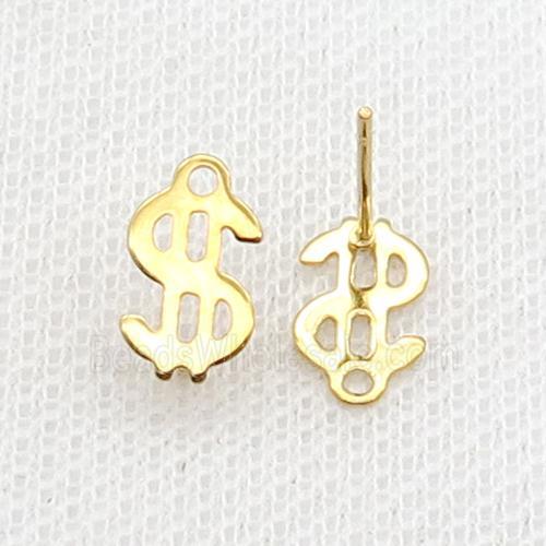 Stainless Steel Stud Earring Dollar Symbols Gold Plated