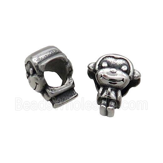 Stainless Steel Monkey Beads Large Hole Antique Silver