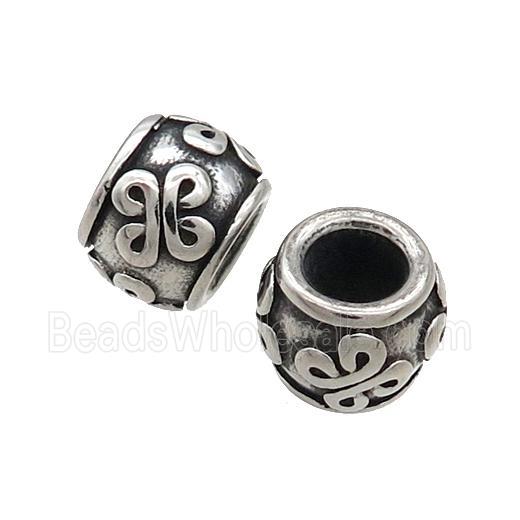 Stainless Steel Barrel Beads Large Hole Antique Silver