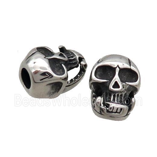 Stainless Steel Skull Beads Large Hole Antique Silver