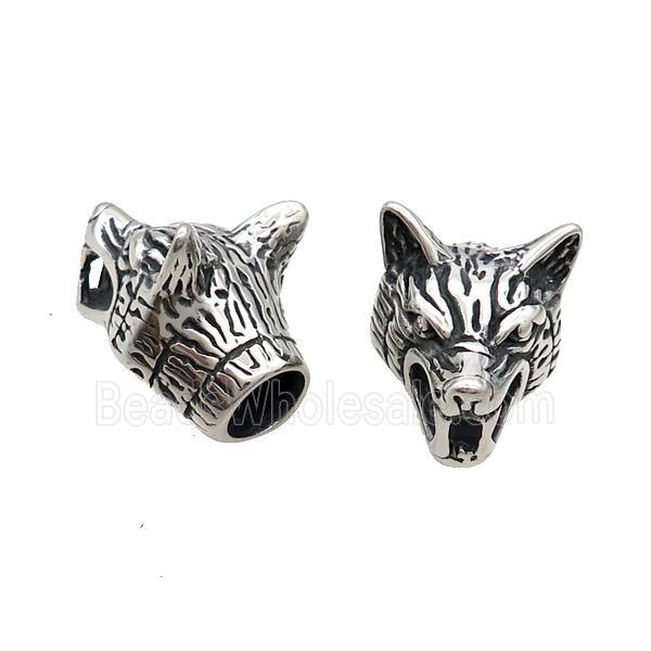 Stainless Steel CordEnd Wolf Antique Silver