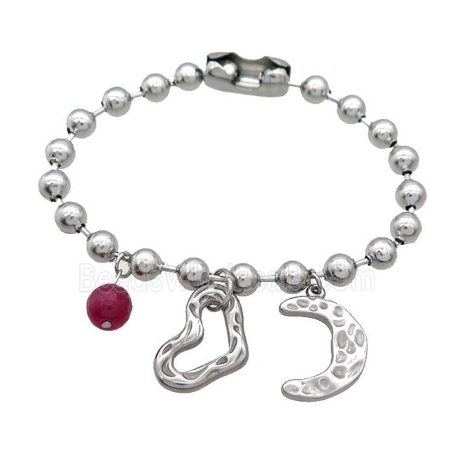 Raw Stainless Steel Bracelet Heart Moon
