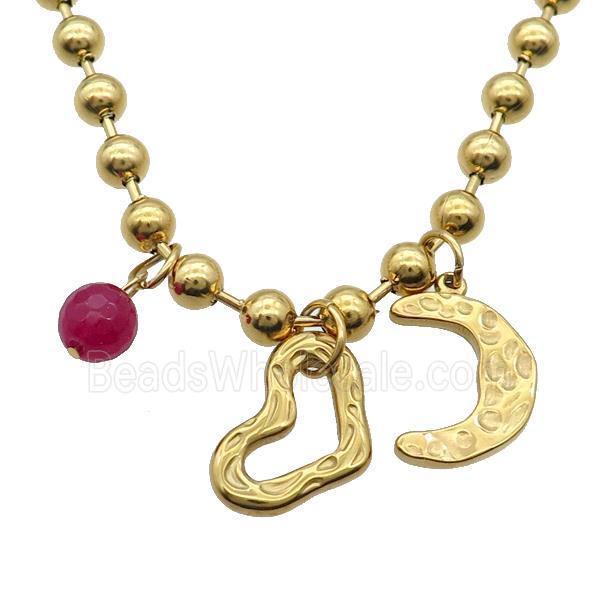 Stainless Steel Necklace Heart Moon Gold Plated