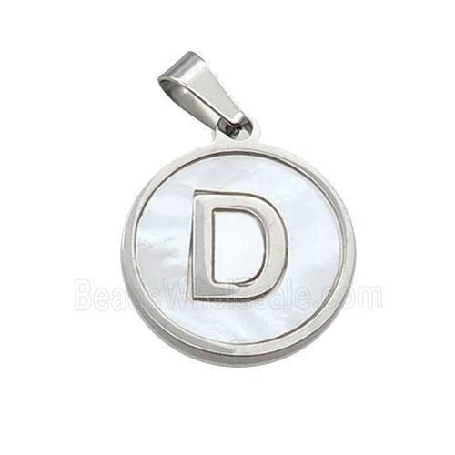 Raw Stainless Steel Pendant Pave White Shell Letter-D