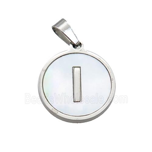 Raw Stainless Steel Pendant Pave White Shell Letter-I