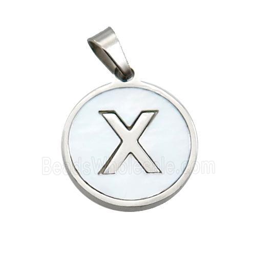 Raw Stainless Steel Pendant Pave White Shell Letter-X