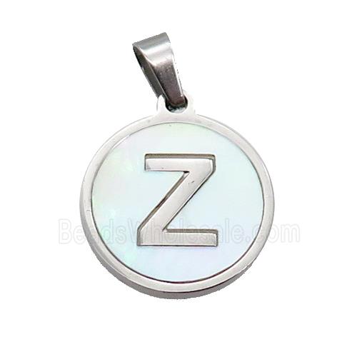 Raw Stainless Steel Pendant Pave White Shell Letter-Z