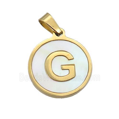 Stainless Steel Pendant Pave White Shell Letter-G Gold Plated
