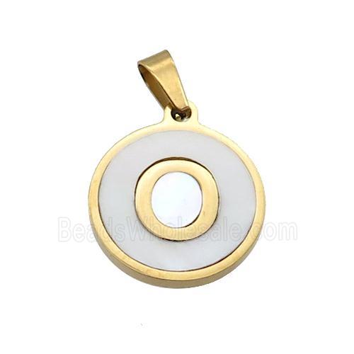 Stainless Steel Pendant Pave White Shell Letter-O Gold Plated