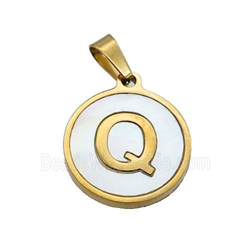 Stainless Steel Pendant Pave White Shell Letter-Q Gold Plated