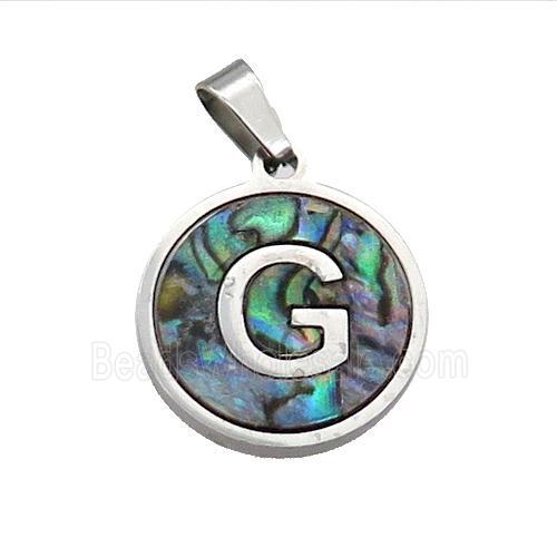 Raw Stainless Steel Pendant Pave Abalone Shell Letter-G