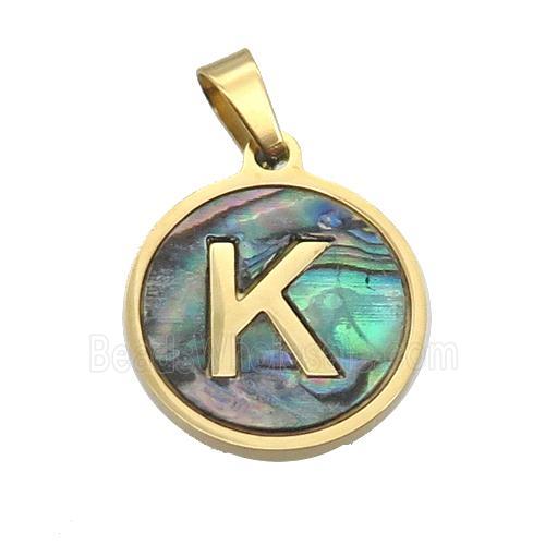 Stainless Steel Pendant Pave Abalone Shell Letter-K Gold Plated