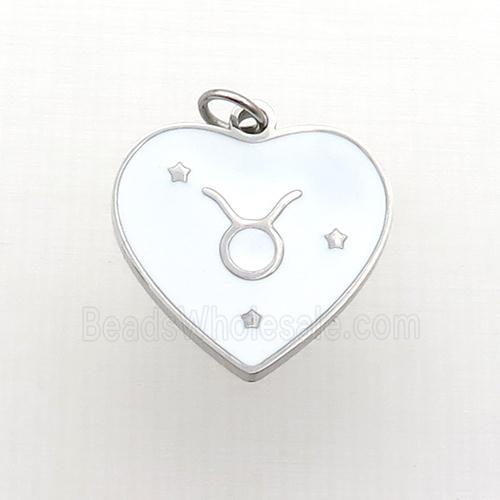 Raw Stainless Steel Heart Pendant White Enamel Zodiac Leo