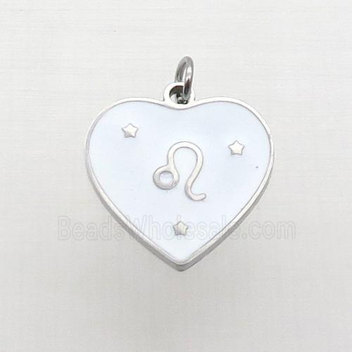 Raw Stainless Steel Heart Pendant White Enamel Zodiac Taurus