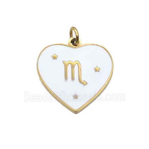Stainless Steel Heart Pendant White Enamel Zodiac Scorpio Gold Plated