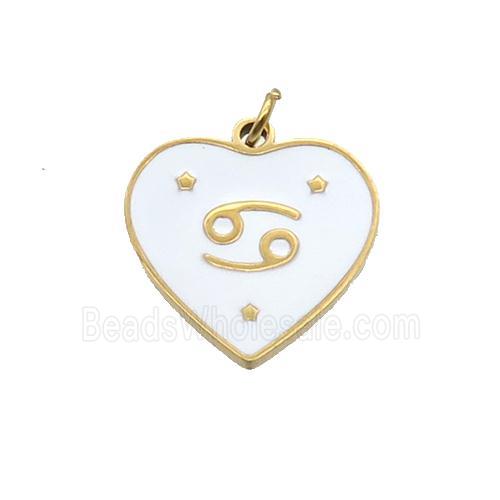 Stainless Steel Heart Pendant White Enamel Zodiac Cancer Gold Plated