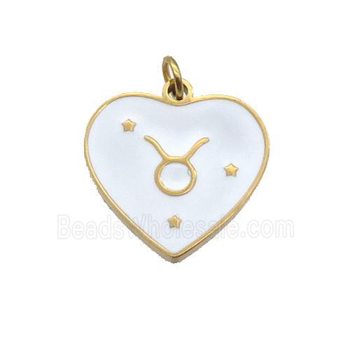 Stainless Steel Heart Pendant White Enamel Zodiac Leo Gold Plated