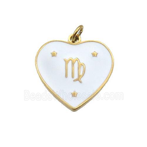 Stainless Steel Heart Pendant White Enamel Zodiac Virgo Gold Plated