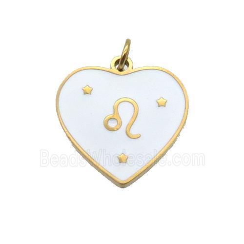 Stainless Steel Heart Pendant White Enamel Zodiac Taurus Gold Plated