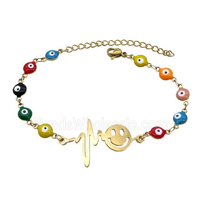 Stainless Steel Bracelets Evil Eye Multicolor Emoji Gold Plated