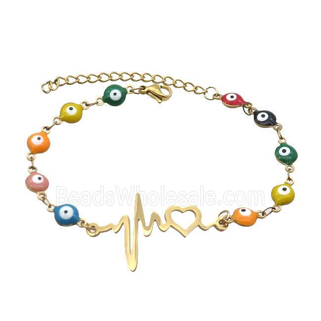 Stainless Steel Bracelets Evil Eye Multicolor Heart Gold Plated