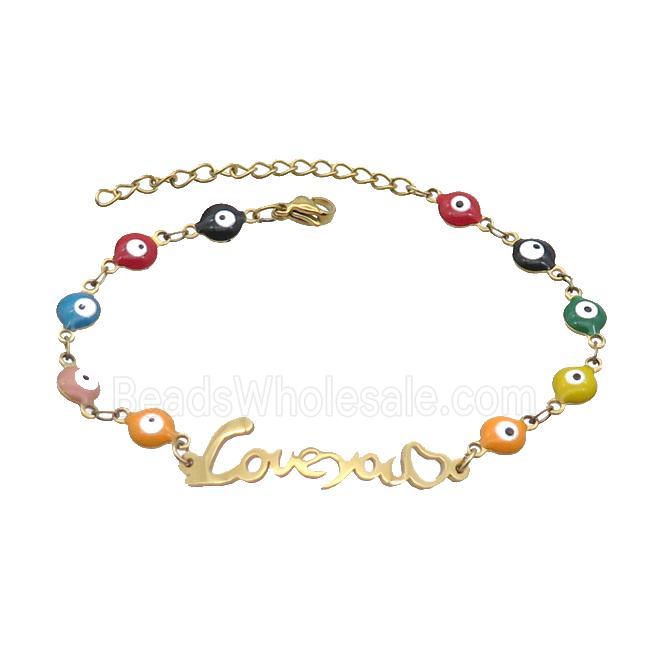 Stainless Steel Bracelets Evil Eye Multicolor LOVE Heart Gold Plated