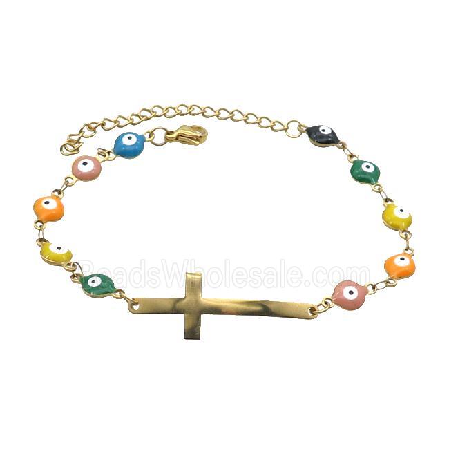 Stainless Steel Bracelets Evil Eye Multicolor Cross Gold Plated