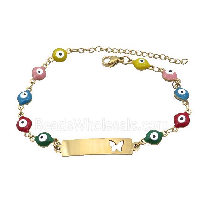 Stainless Steel Bracelets Evil Eye Multicolor Butterfly Gold Plated