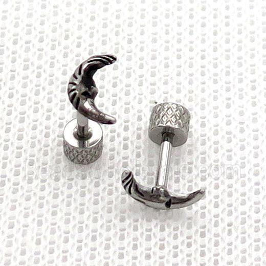 Raw Stainless Steel Stud Earrings Moon