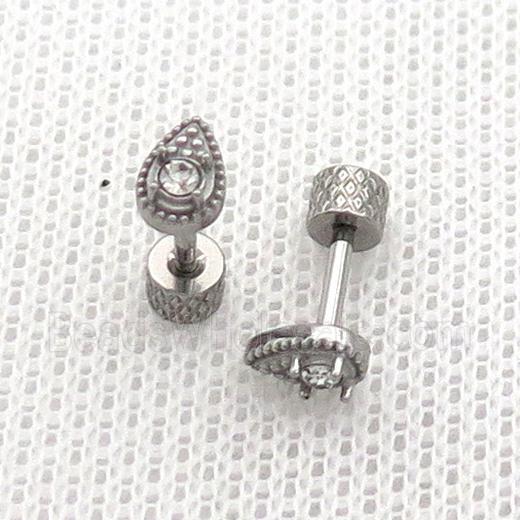 Raw Stainless Steel Stud Earrings Pave Rhinestone Teardrop