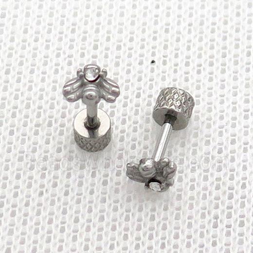 Raw Stainless Steel Stud Earrings Pave Rhinestone Bee