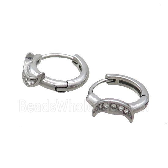 Raw Stainless Steel Hoop Earrings Pave Rhinestone Moon