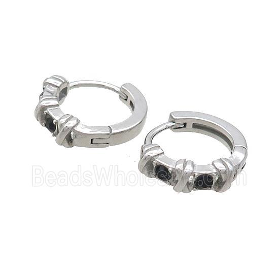 Raw Stainless Steel Hoop Earrings Pave Rhinestone