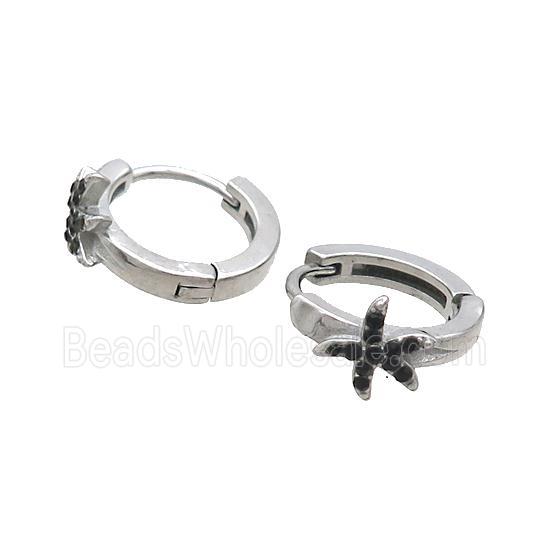 Raw Stainless Steel Hoop Earrings Pave Rhinestone Starfish