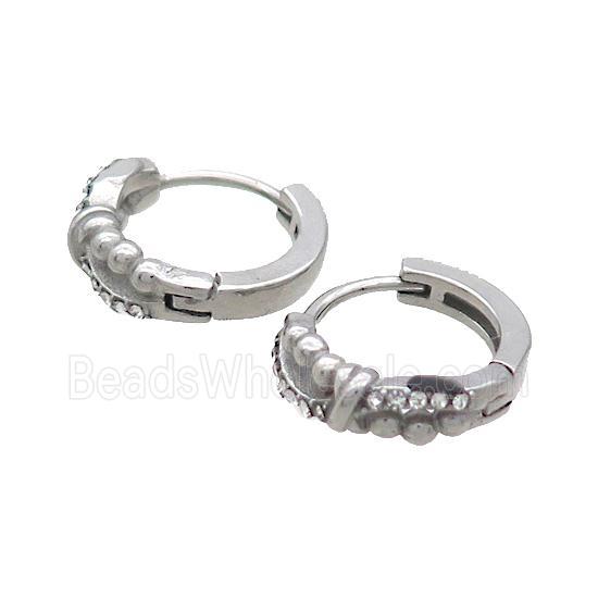 Raw Stainless Steel Hoop Earrings Pave Rhinestone