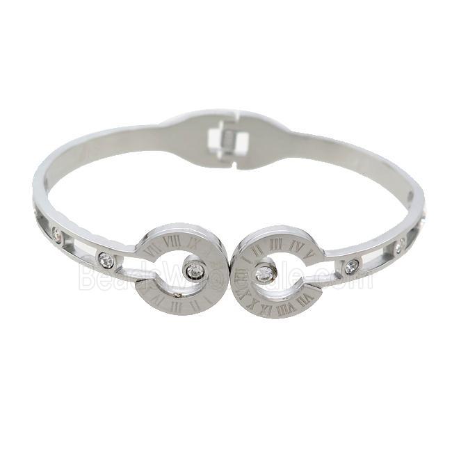 Raw Stainless Steel Bangle Pave Rhinestone