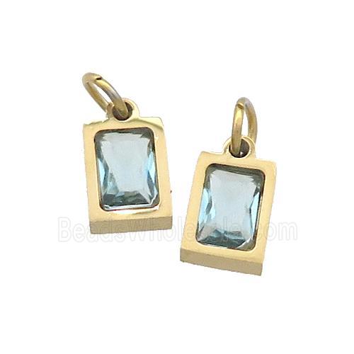 Stainless Steel Pendant Pave Aqua Zircon Rectangle Gold Plated
