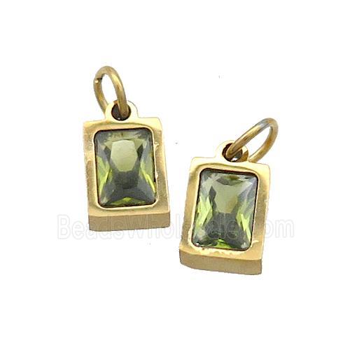 Stainless Steel Pendant Pave Olive Zircon Rectangle Gold Plated