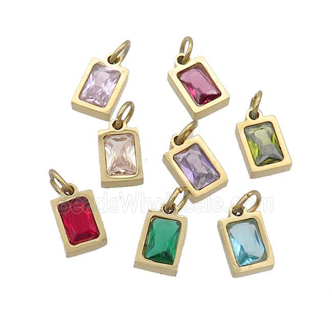 Stainless Steel Pendant Pave Zircon Rectangle Gold Plated Mixed