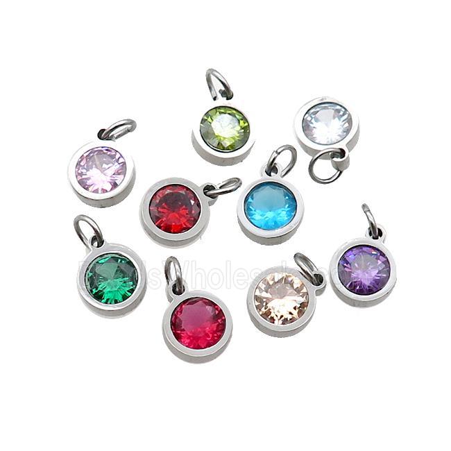 Raw Stainless Steel Pendant Pave Zircon Circle Mixed