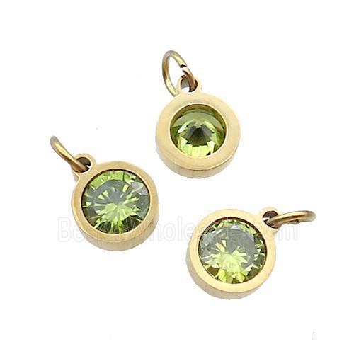 Stainless Steel Pendant Pave Olive Zircon Circle Gold Plated