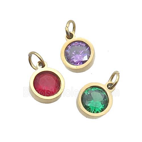 Stainless Steel Pendant Pave Zircon Circle Gold Plated Mixed