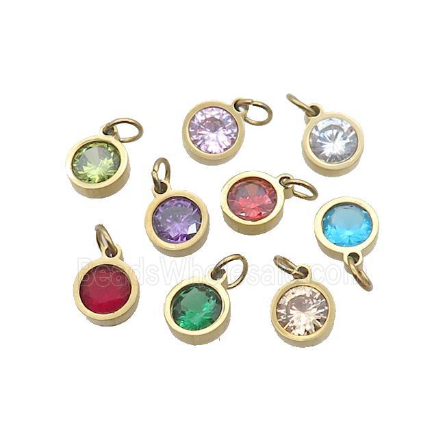 Stainless Steel Pendant Pave Zircon Circle Gold Plated Mixed