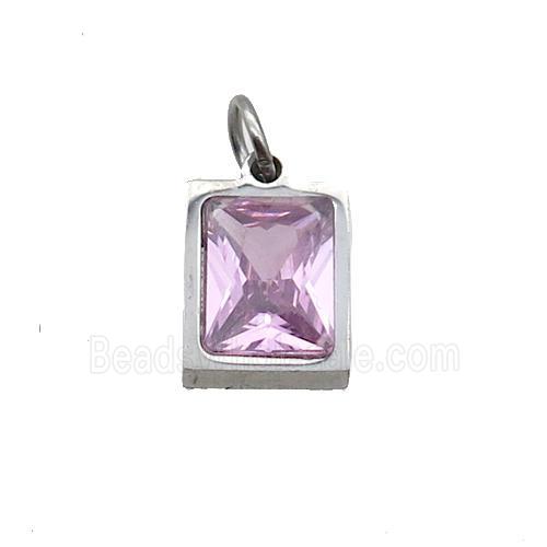 Raw Stainless Steel Rectangle Pendant Pave Pink Zircon