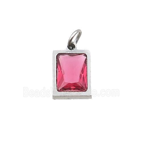 Raw Stainless Steel Rectangle Pendant Pave Red Zircon
